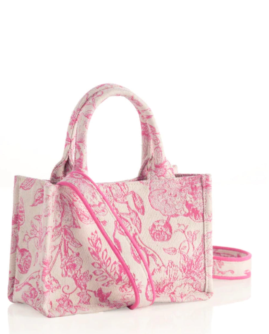 Embroidered mini pink tote