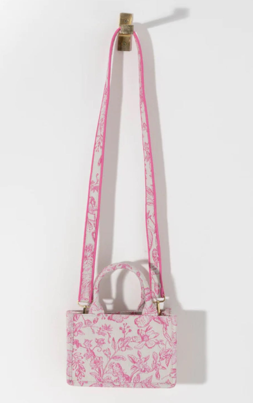 Embroidered mini pink tote